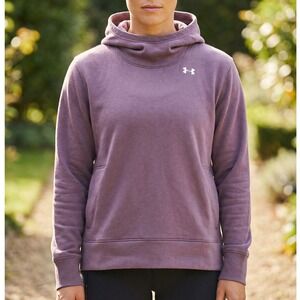 Under Armour Womens Funnel Neck Pullover Hoodie Plum Purple Loose Fit Sweatshirt